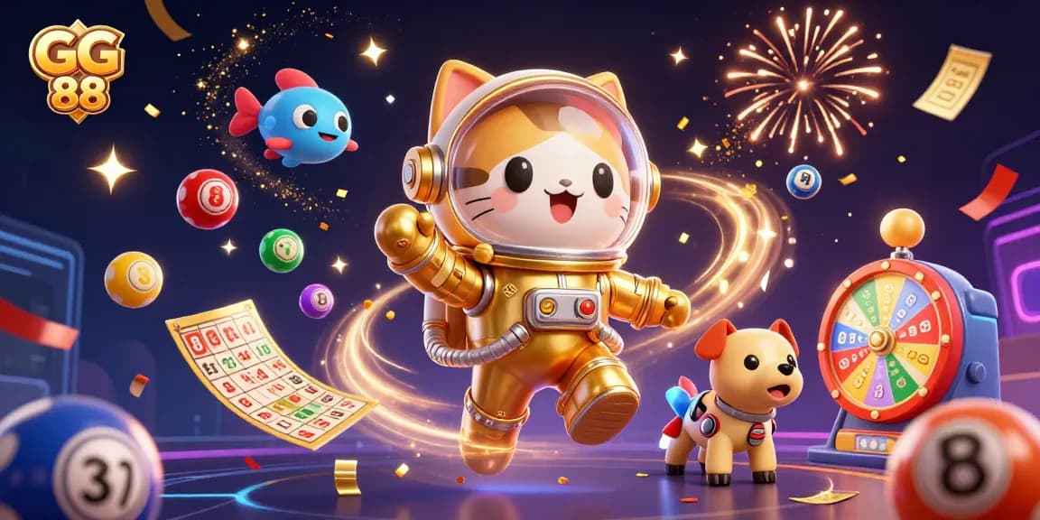 Experience the excitement of GG 88 with vibrant elements and dynamic casino-themed characters.