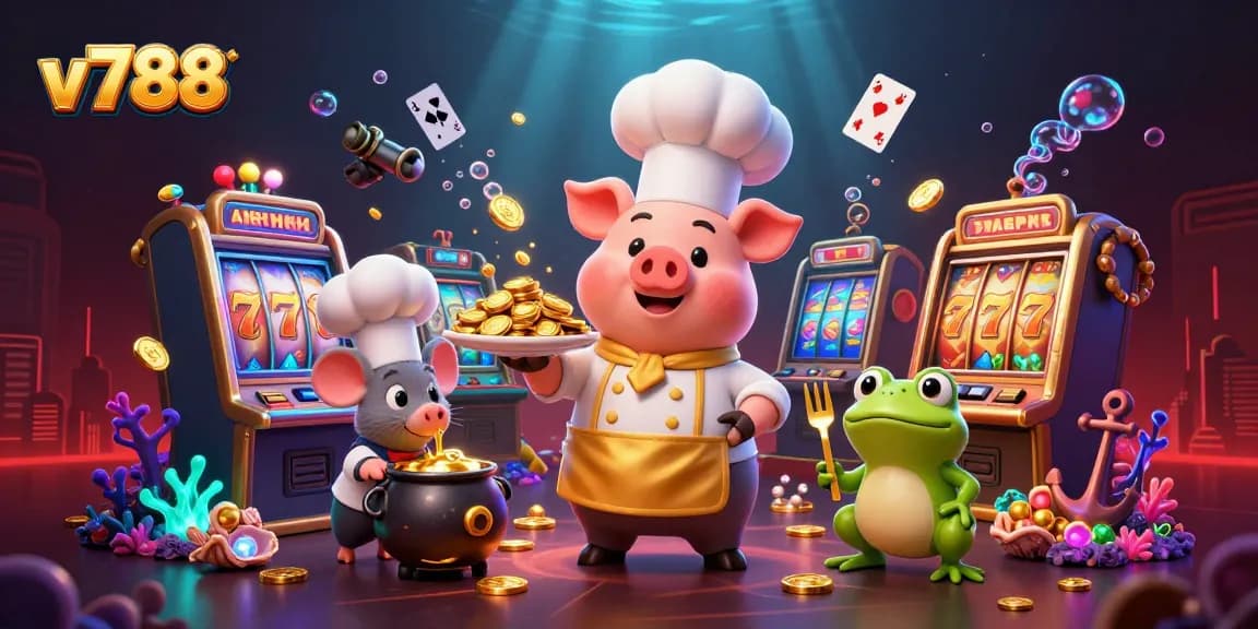 Experience winning moments with v788’s exciting casino games, featuring gold coins and vibrant characters.