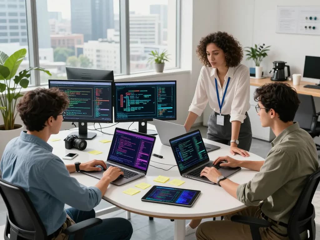 Creative team collaborating in a modern workspace on juicy ai development.