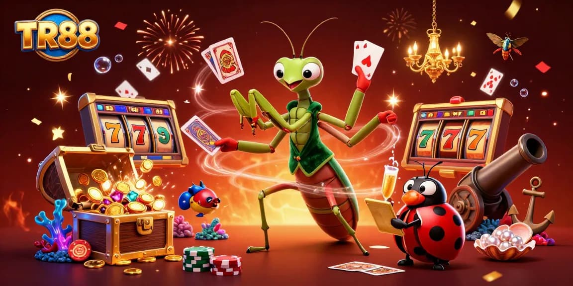 Engage in TR88 slots with vibrant characters and dynamic gaming elements in a lavish casino scene.