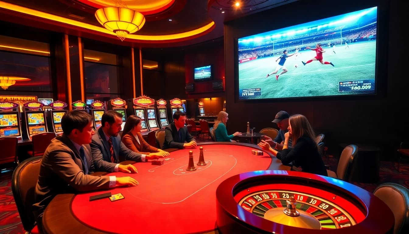 Watch live football on Okwintv trực tiếp bóng đá among vibrant casino elements for an exciting experience.