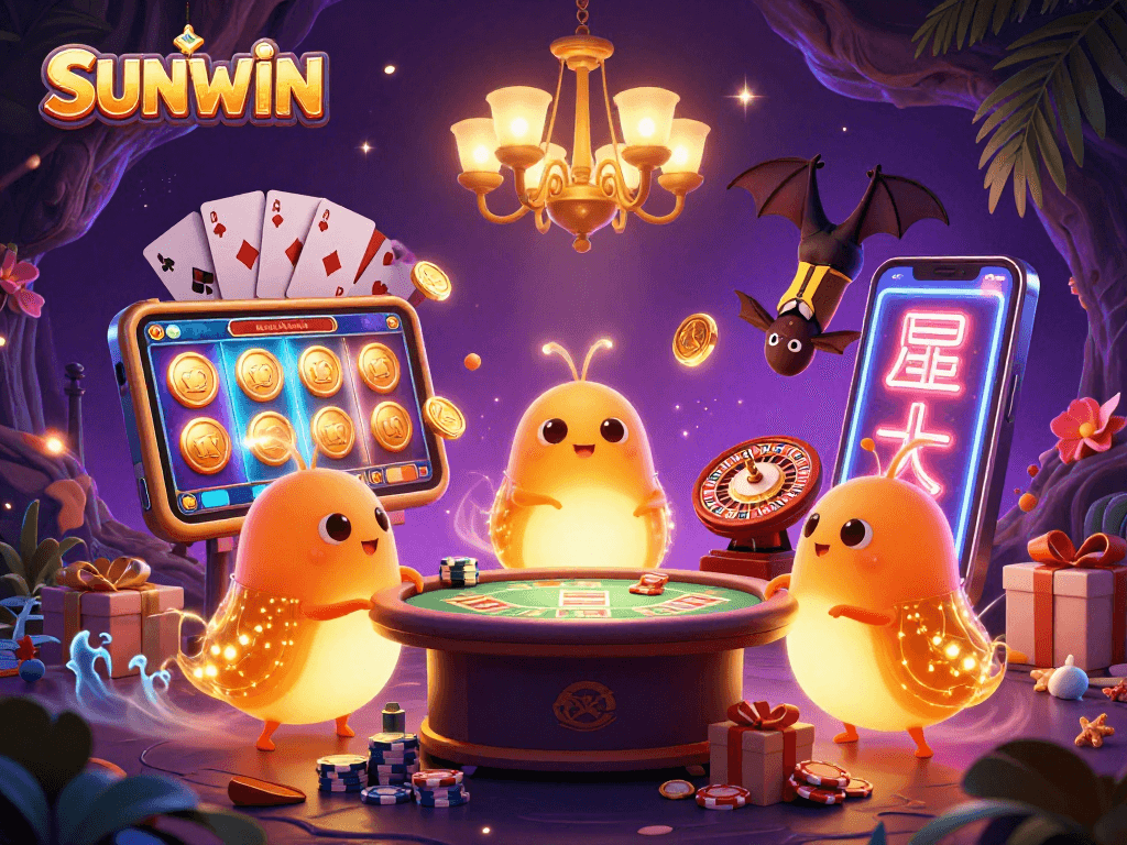 SUNWIN glowworms illuminate a vibrant cave casino filled with games and excitement.