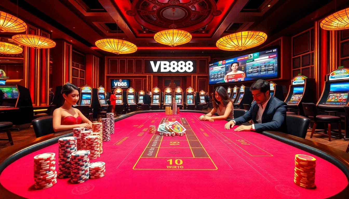 Experience luxury with Nhà Cái VB88's exciting casino tables and vibrant poker chips.