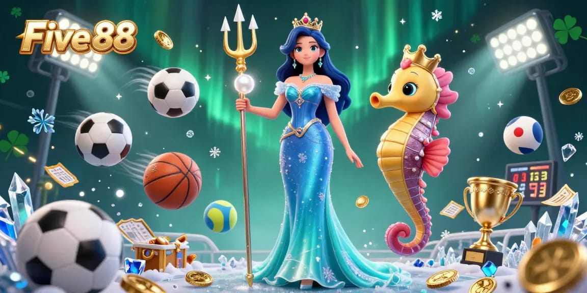 Engage with the thrilling universe of Five 88, showcasing a dynamic casino scene with vibrant sports and gaming elements.