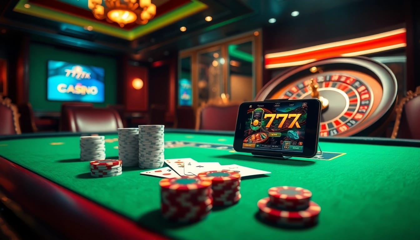 Experience the thrill of winning with 777X APK at an upscale poker table.
