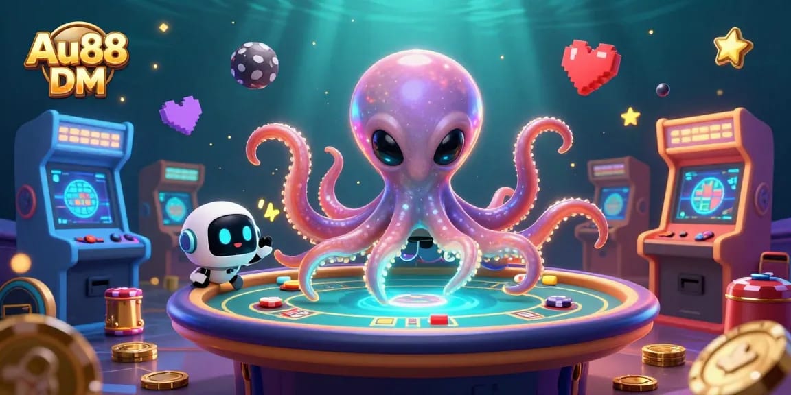 Experience thrilling poker action at Au88 DM with alien octopus and exciting game elements.