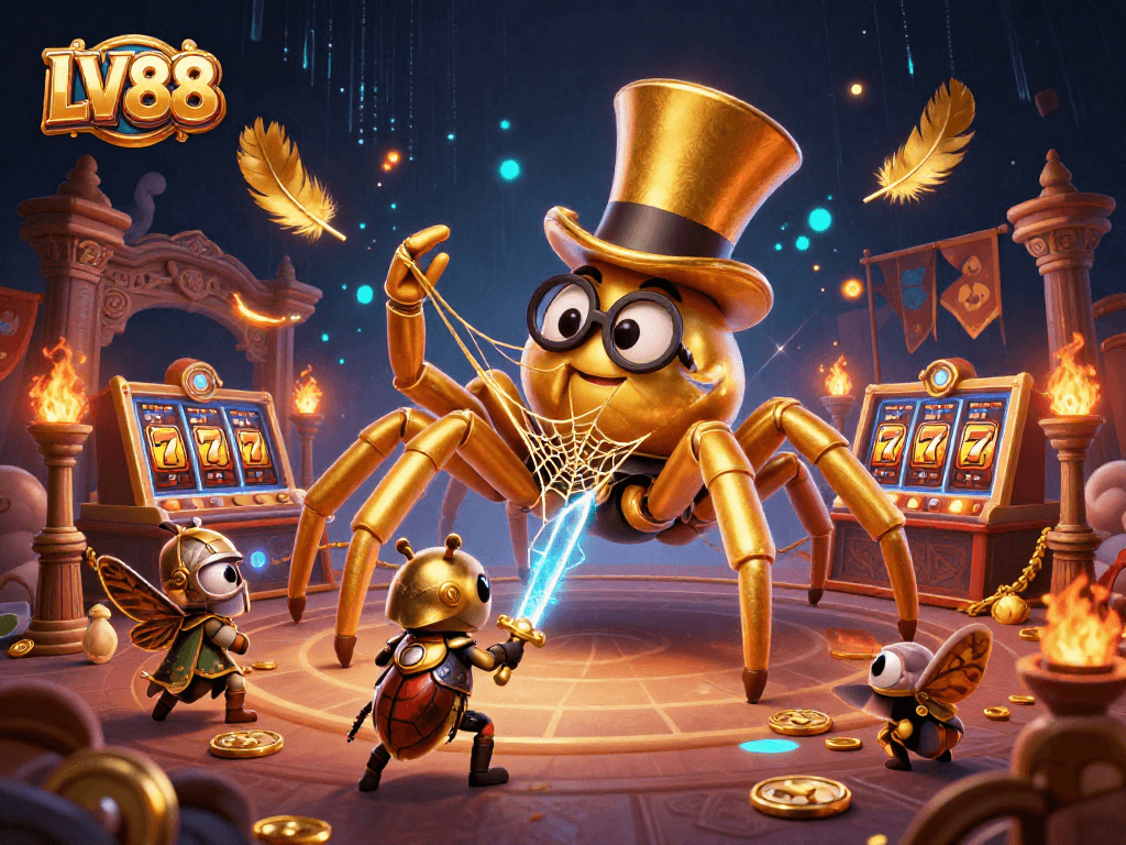Experience LV88's thrilling online gaming with vibrant characters amidst dazzling casino elements.