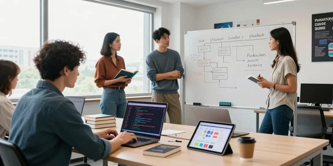 Build internal tools with AI in a collaborative tech workspace fostering innovation and teamwork.