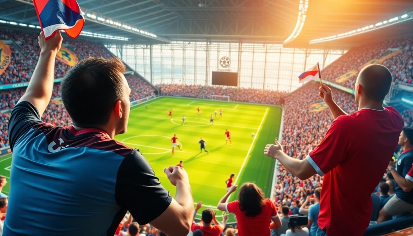Socolive spot showcasing an exciting soccer match with fans celebrating, representing live streaming excellence.