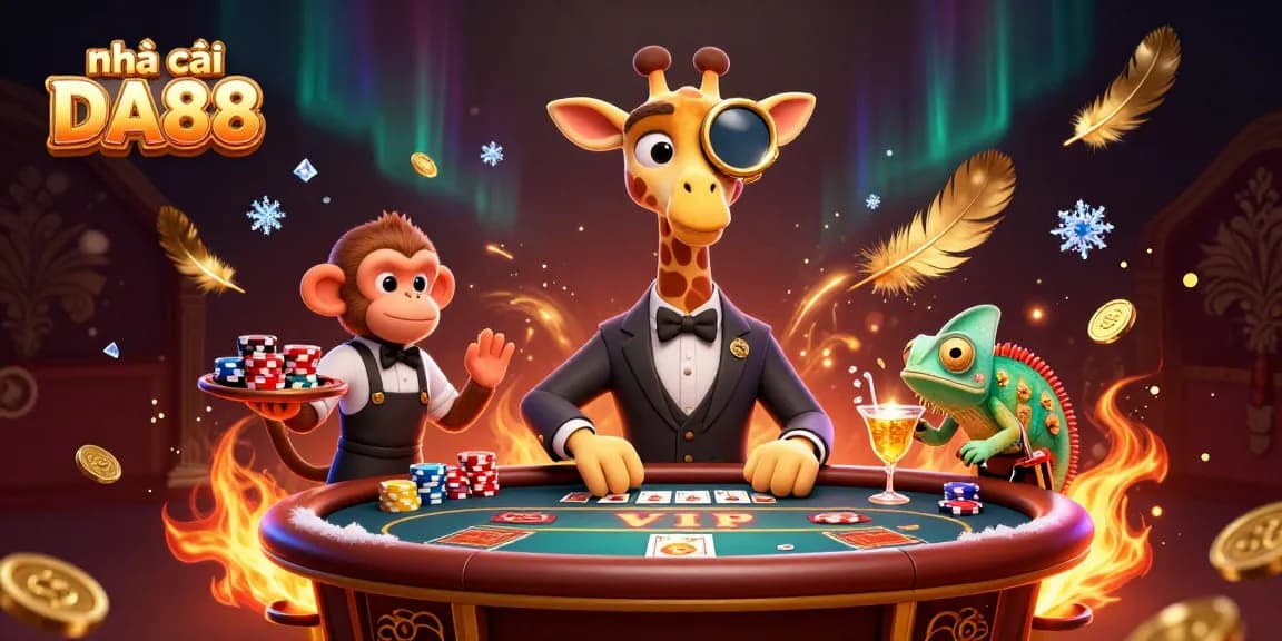 Experience the excitement of nhà cái DA88 with vibrant illustrations showcasing high-stakes poker and engaging characters.