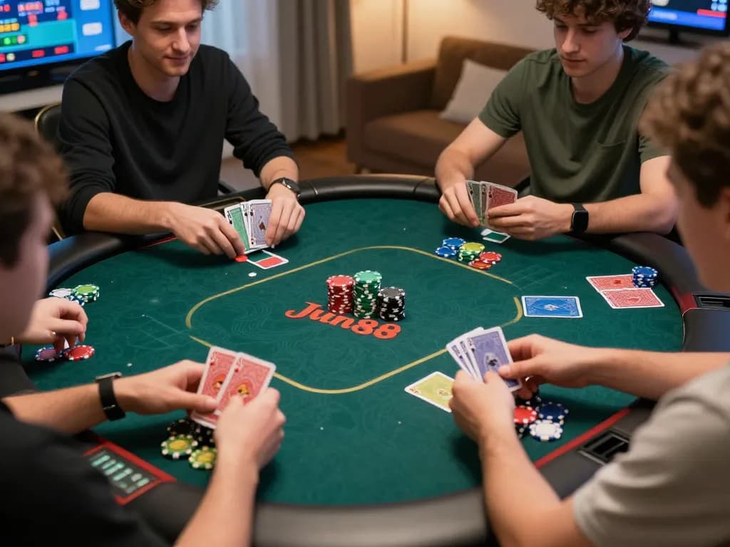 Engaging poker gameplay showcasing Nhà cái Jun88 online gaming experience with colorful interface.