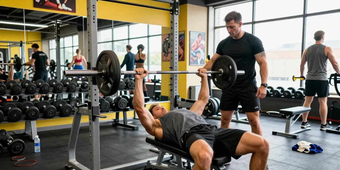 Prime Pharma Steroiden in action as athlete lifts weights in a vibrant gym setting