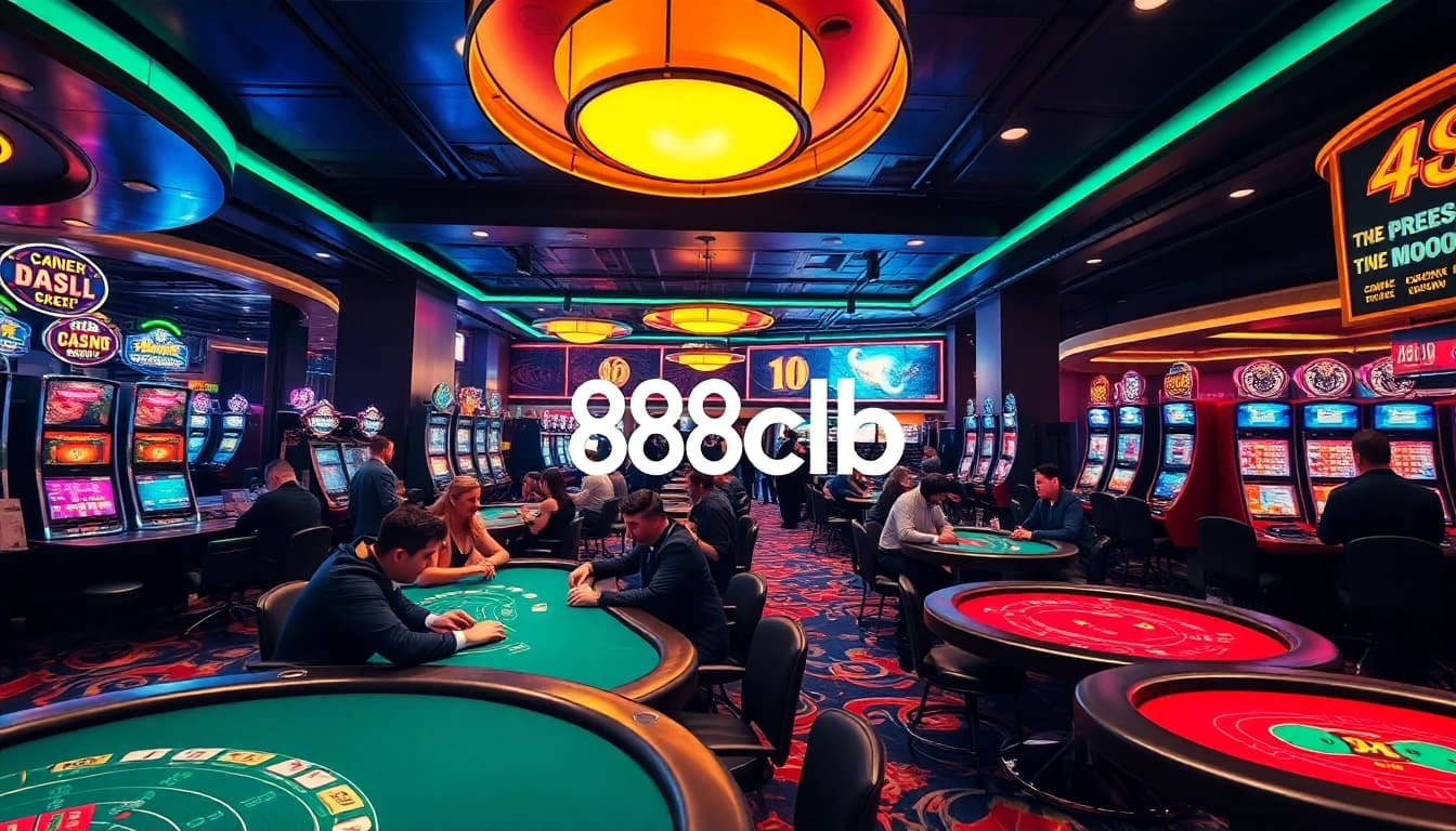 Exciting gaming atmosphere at 88clb casino featuring players at tables and slots.