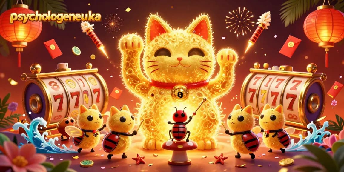 Probeer geluksymbolen te winnen in psychologeneureka met een speelse 3D-illustratie vol casino-elementen.