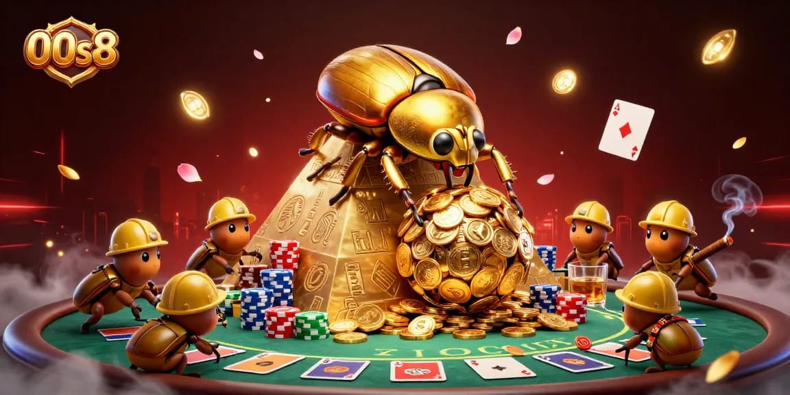 Engage in thrilling gaming adventures at 00s8 with golden coins, cards, and dynamic casino elements.