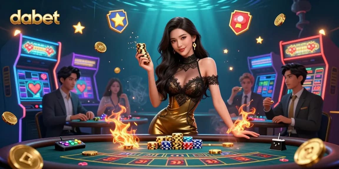 Experience high-stakes gaming with dabet at a luxurious baccarat table filled with golden casino chips.