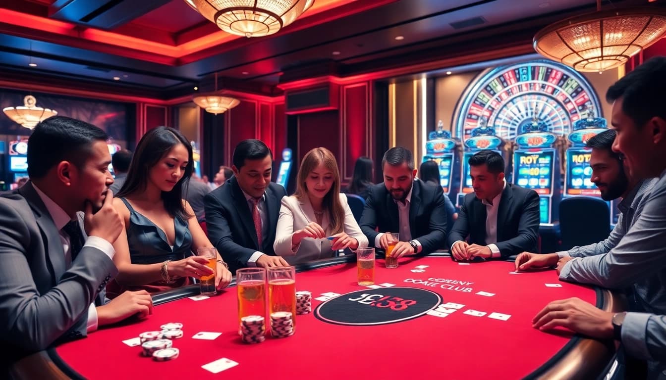 DOLA88 CLUB players enjoying an exciting gaming experience at a luxurious casino table.