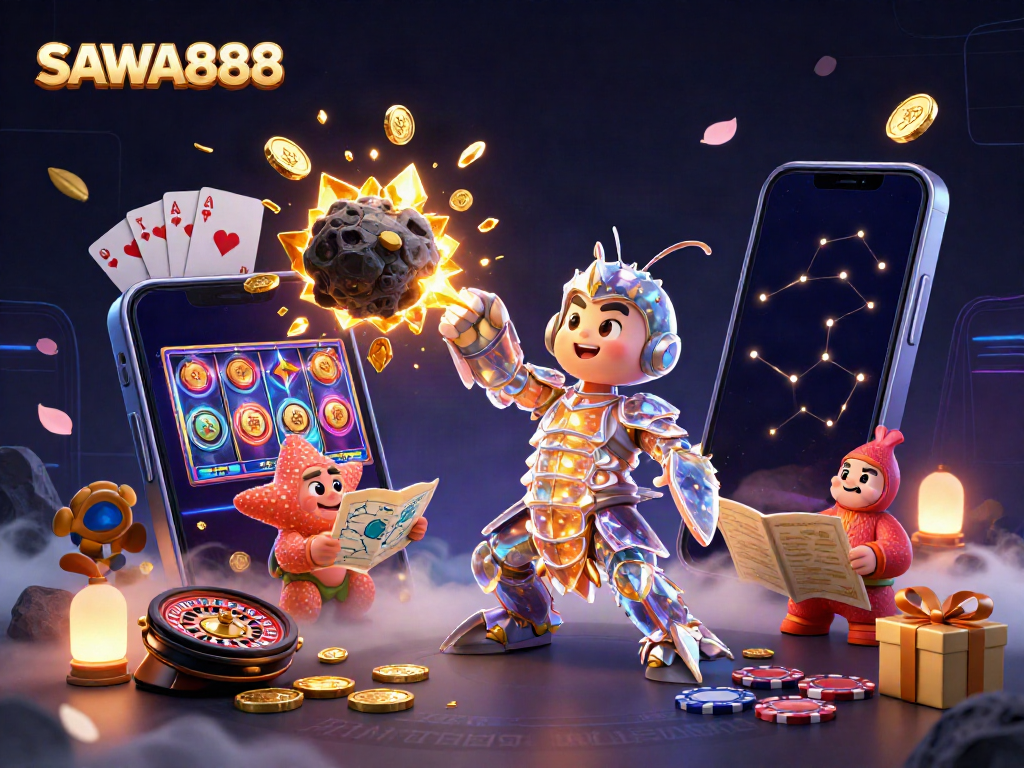 Experience the thrill of SAWA888 with a cosmic-themed slots scene, filled with vibrant characters and dynamic elements.