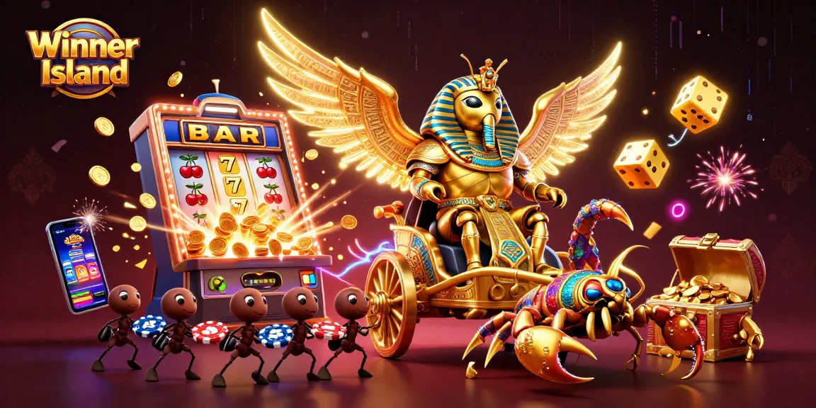 Experience the thrills of Winner Island with a dazzling display of casino games and unique characters.