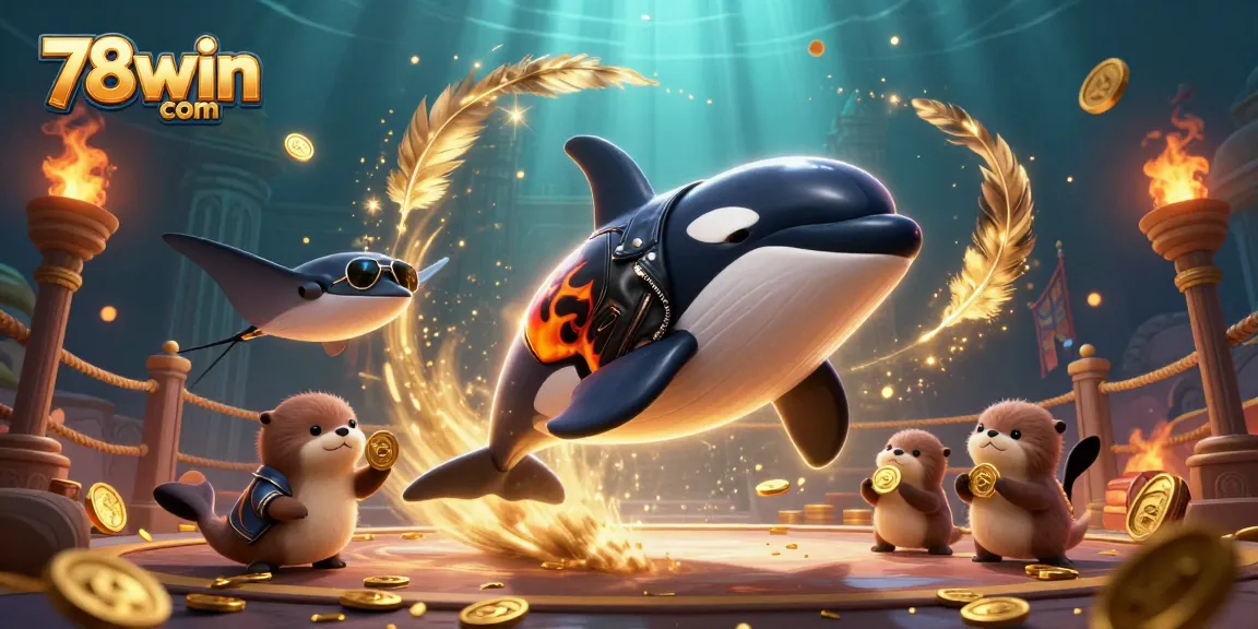 Experience thrilling gaming at 78win com with vibrant characters amid a dynamic casino underwater scene.