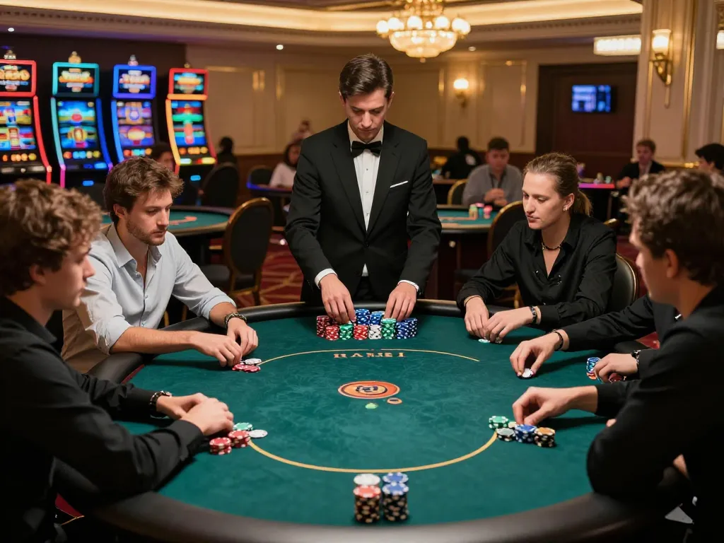Players engaged in an intense poker game at 789 bet casino, showcasing high stakes and excitement