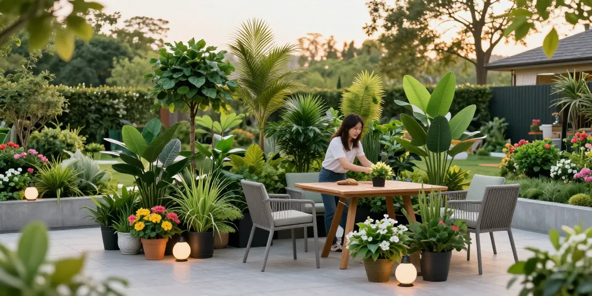 Kunsthaag voor buiten die een mooie tuin verbeterd met kunstplanten en levendige bloemen.