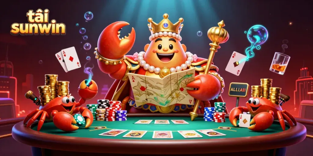 Engage in the excitement with tải sunwin and see the golden crab emperor ruling over a vibrant casino scene.