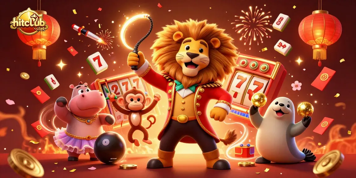 Experience the vibrant celebration of gaming at hitclub-net with lively characters surrounded by dynamic casino elements.