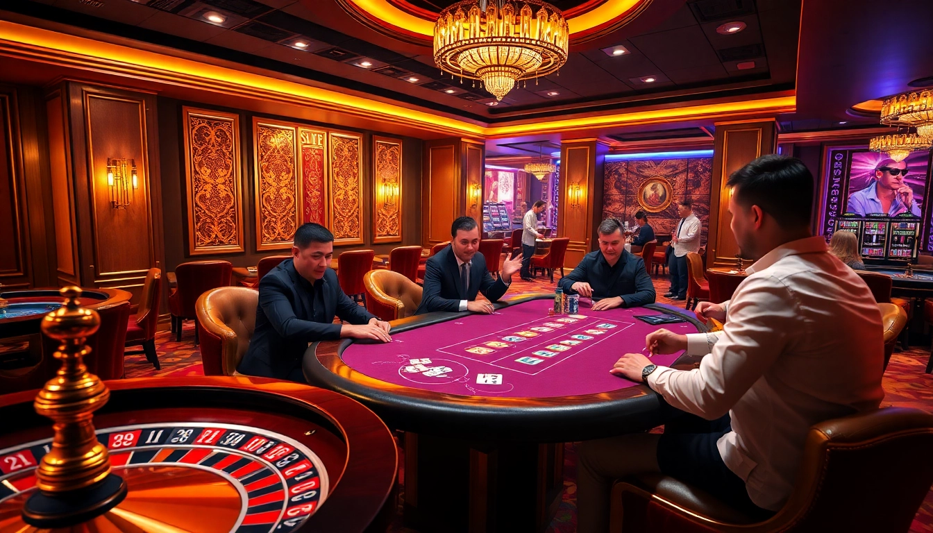 S8 poker players strategizing at a luxurious casino table, surrounded by roulette and chips.