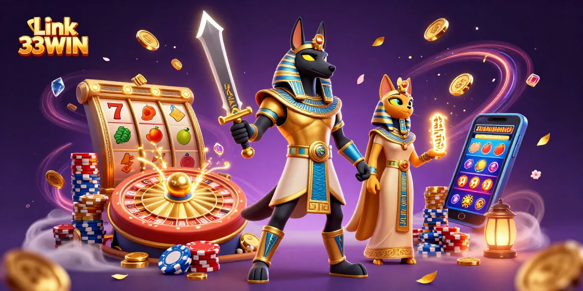 Spin and win at Link 33WIN with exciting slots and captivating casino elements featured in a vibrant scene.