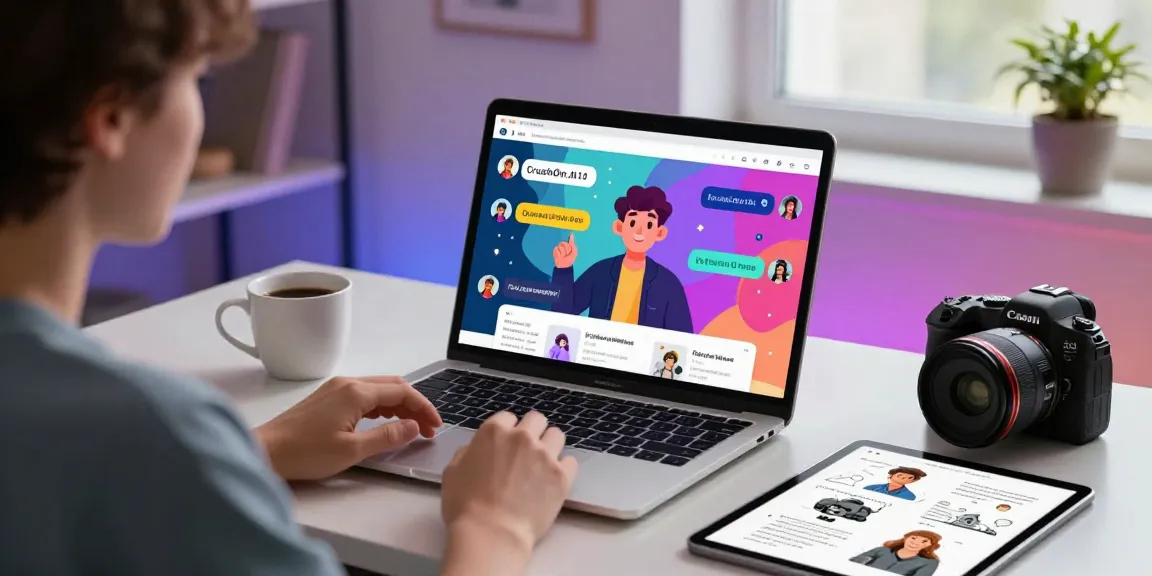 Immersive scene showcasing nsfw character ai interactions on a laptop with vibrant chat visuals and cozy digital ambiance.