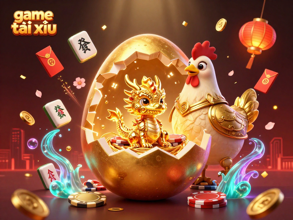 Experience the thrill of game tài xỉu with a dazzling scene of a golden dragon and poker chips.