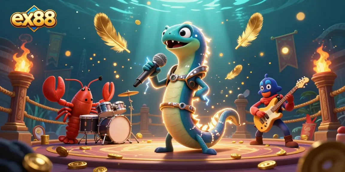 Experience thrilling games at ex88 with an electric eel DJ and vibrant casino vibes.