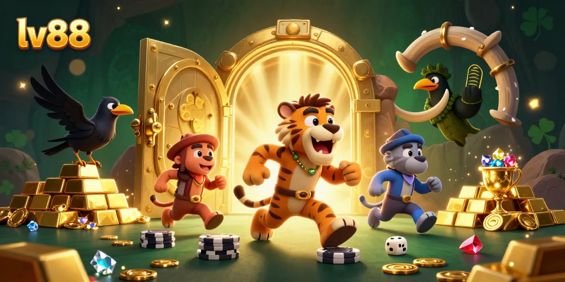 Engage in thrilling games at lv88, where cavemen and tigers find treasure in a vibrant casino setting.