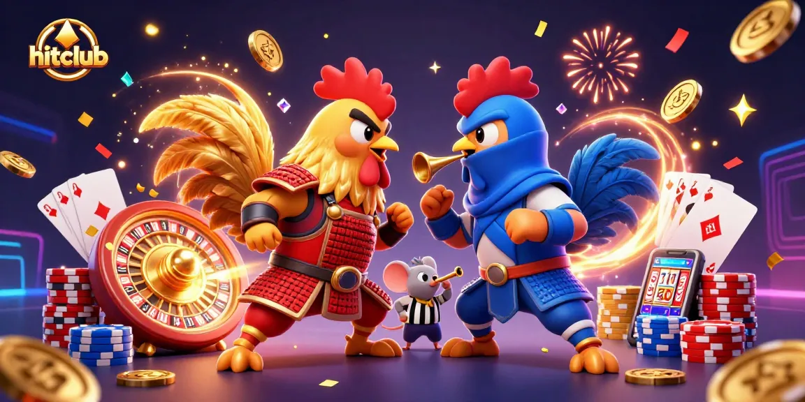 hitclub showcases an electrifying rooster showdown in a vibrant casino-themed scene.