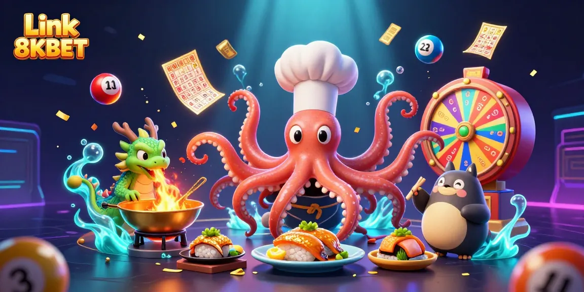 Spin to win at Link 8KBET with vibrant casino elements and characters celebrating victories.