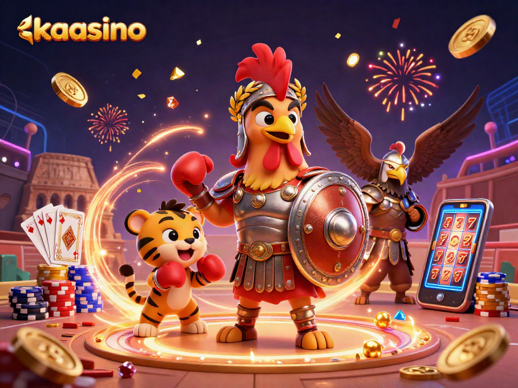 Experience exhilarating gaming action with kaasino, featuring dynamic characters and casino elements.