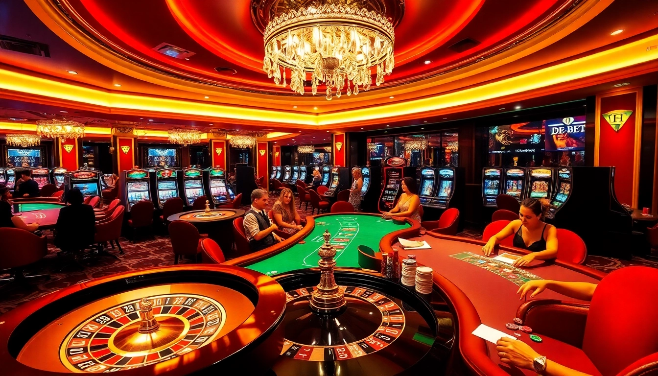 Experience excitement at DE BET's luxurious gaming table with poker chips and roulette wheel