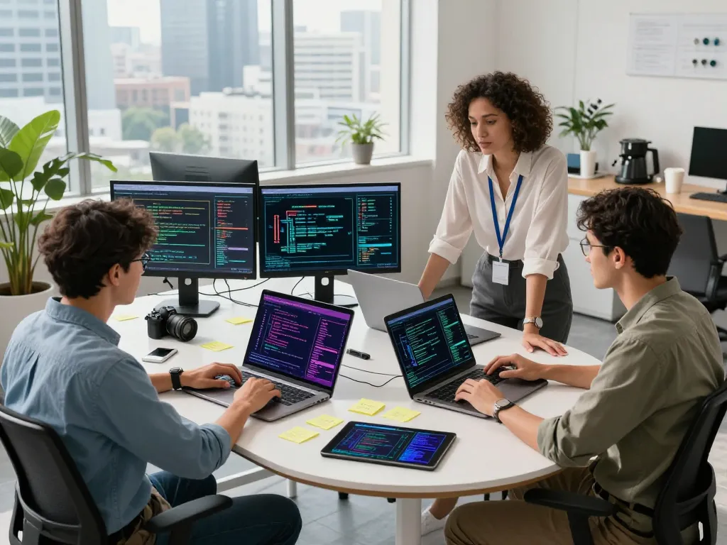Creative team collaborating in a modern workspace on juicy ai development.