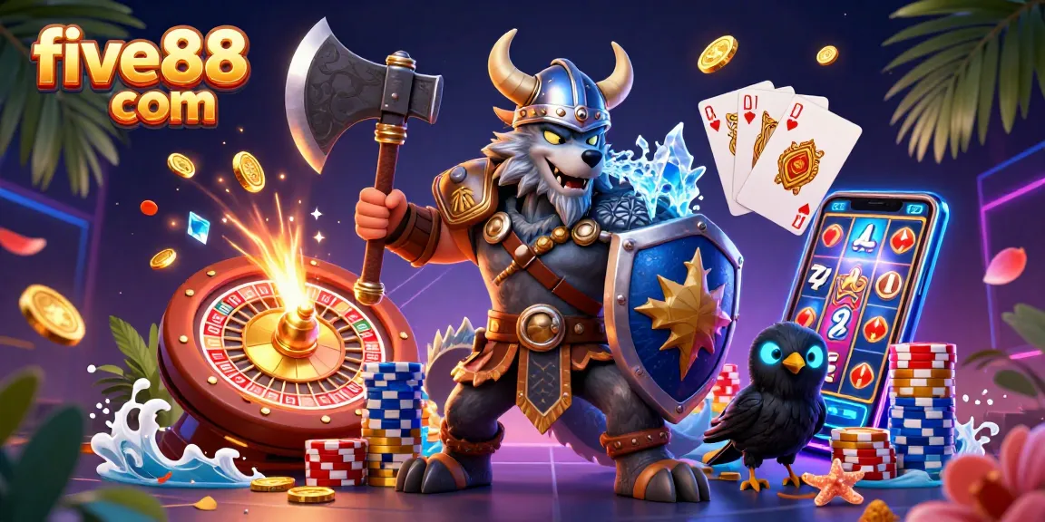 Experience excitement at five88 com with a Viking wolf warrior, fierce dragon, and dynamic casino elements.