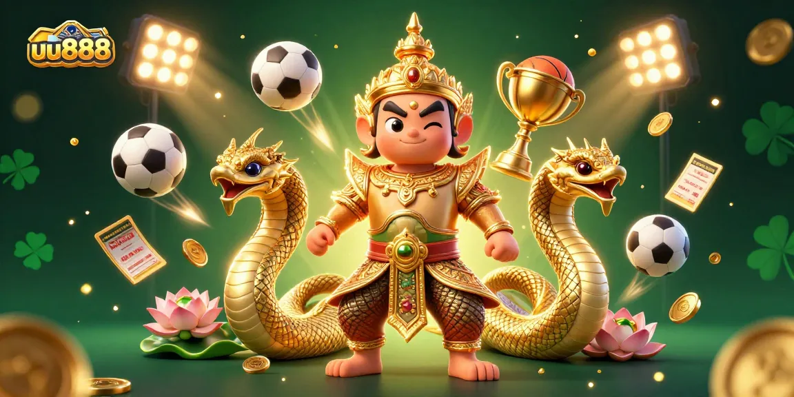 Win with uu888 in this vibrant casino scene featuring a guardian and dynamic sports elements.