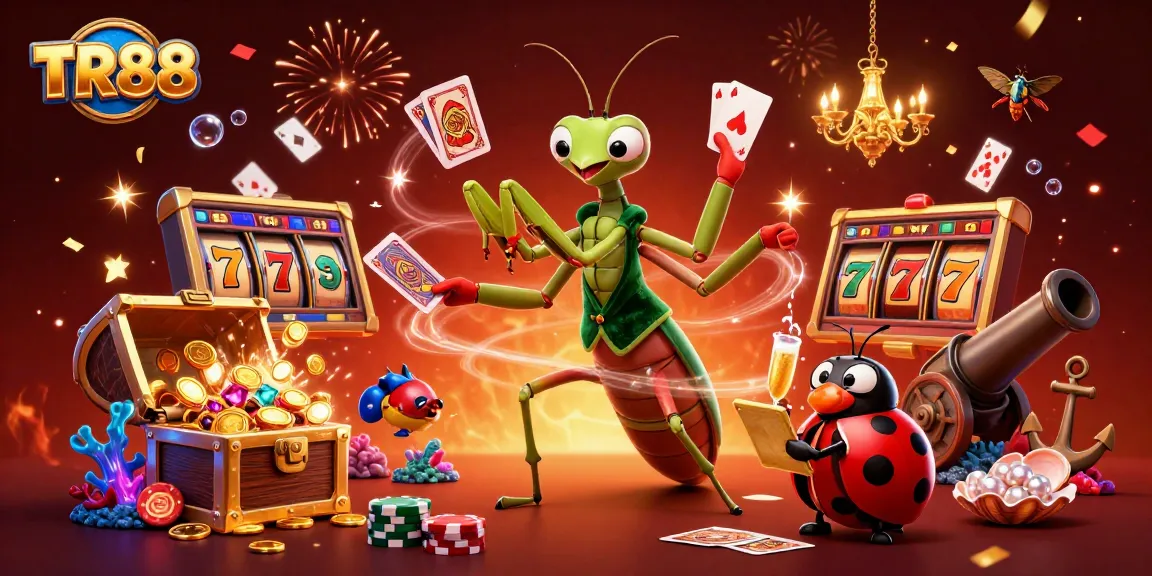 Engage in TR88 slots with vibrant characters and dynamic gaming elements in a lavish casino scene.