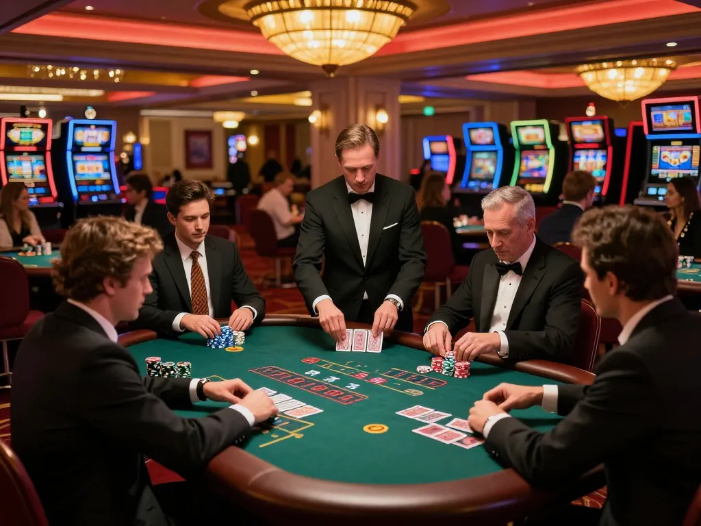 vswin player strategizing at an upscale blackjack table illuminated by warm lighting