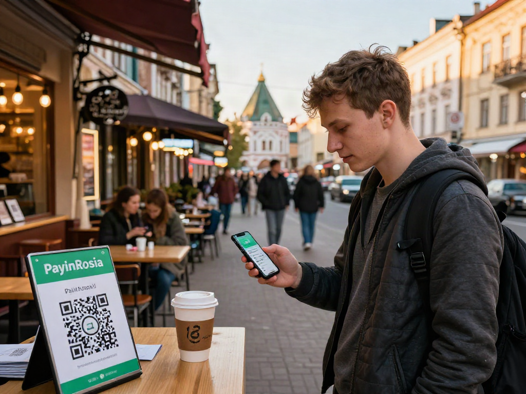 Betalen met https://payinrussia.com/ in een lokaal café in Rusland.