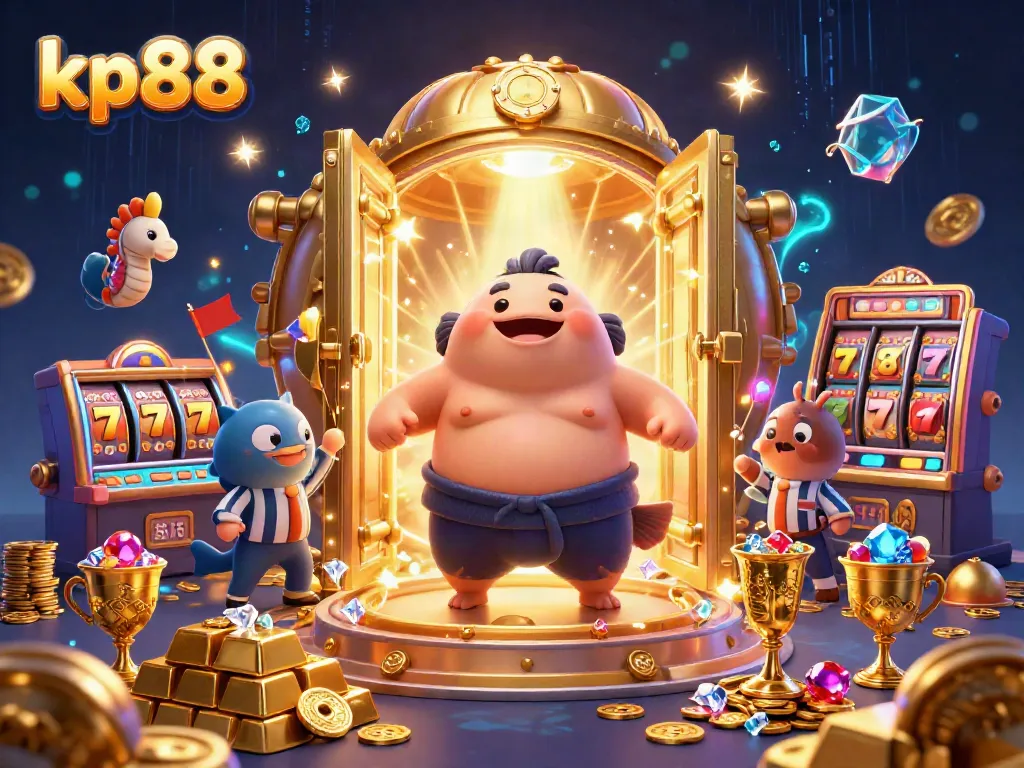 Join the exciting world of kp88 with a vibrant underwater casino scene featuring a puffed-up fugu, enchanting gems, and dynamic gameplay elements.