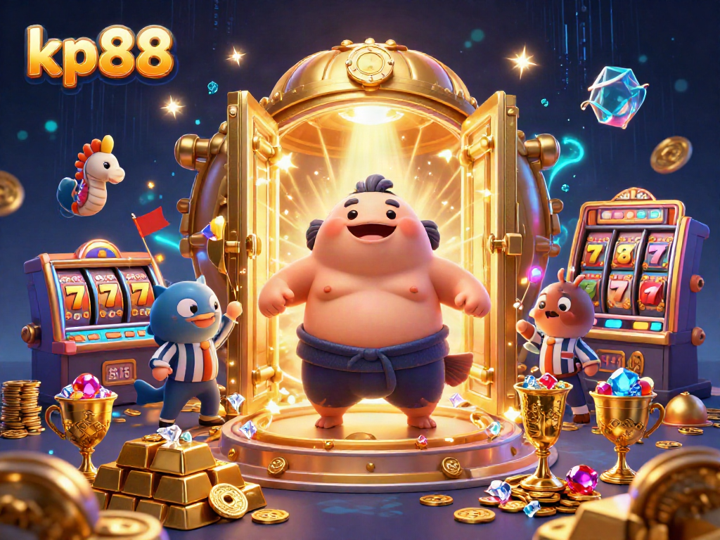 Join the exciting world of kp88 with a vibrant underwater casino scene featuring a puffed-up fugu, enchanting gems, and dynamic gameplay elements.
