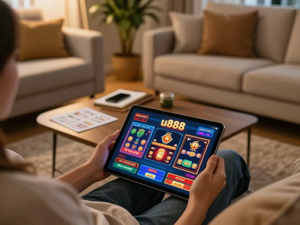 Setting up for a fun gaming session with u888 on a tablet in a cozy home.