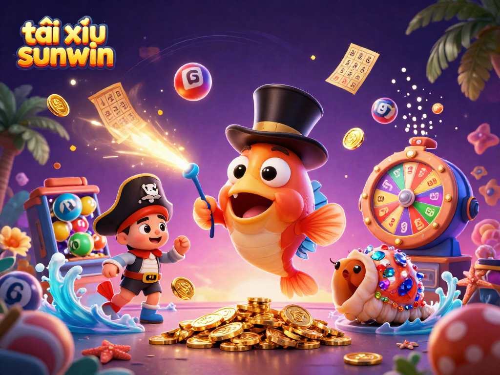 Engage with tài xỉu sunwin as the anglerfish attracts coins in a vibrant casino scene.