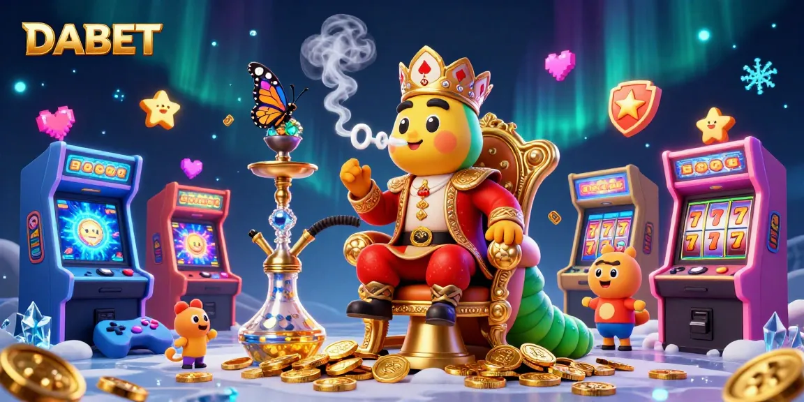 DABET captures attention with a vibrant 3D casino scene, featuring a caterpillar hookah-master and slot reels.
