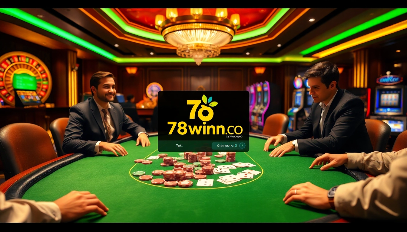 Experience dynamic gameplay at 78winn.co with exciting poker tables and vibrant casino elements.